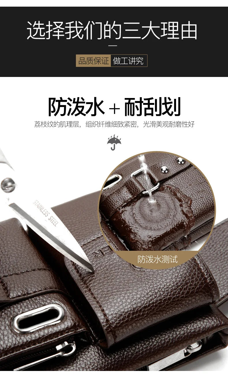 Brand Men's Waist Bag Leather Male Fanny Pack Male Shoulder Chest Bags for Phone Hip Sack Man Belt Pouch Murse Banana Bum Bag