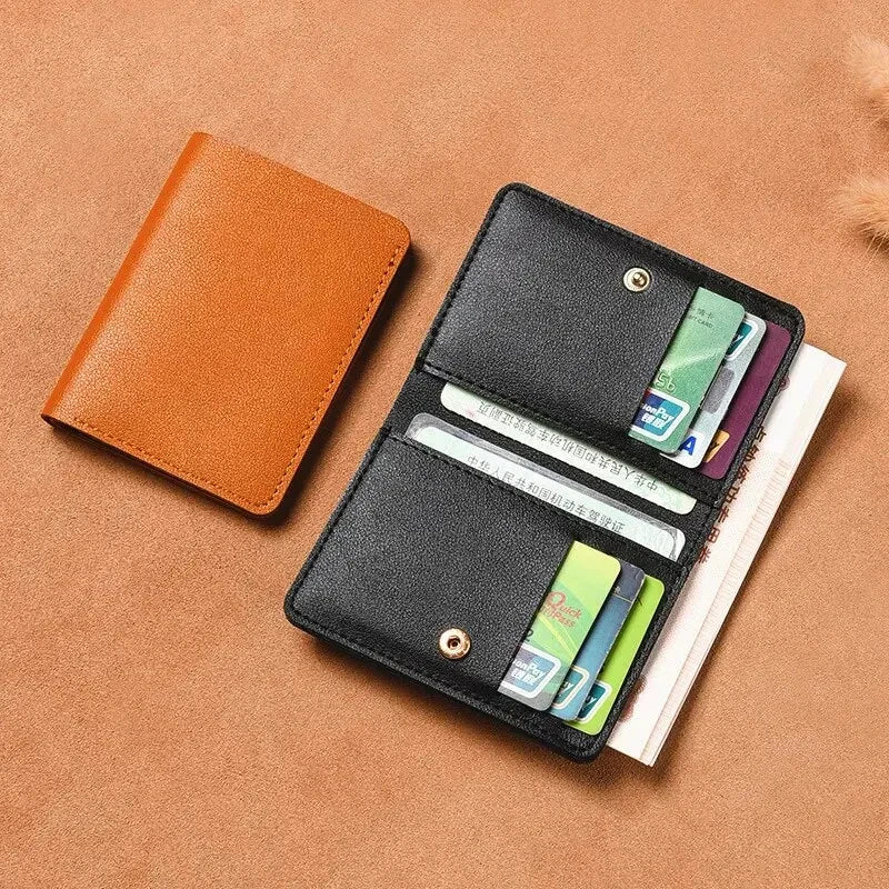 2024 New Women's Wallet Simplified Folding Button Small Wallet Driver's License Card Bag Male Student Soft Leather Wallet