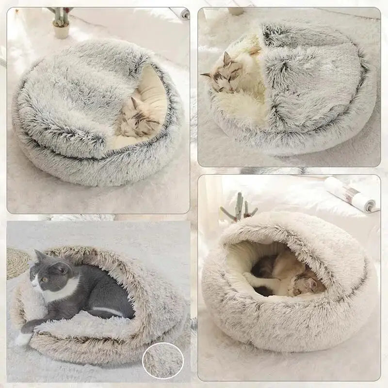 Pet Bed Cat Dog Winter Long Plush Round Cushion Pet House Warm Pet Basket Cat & Dog Sleep Bag Cat Nest Kennel For Small Dog Cat