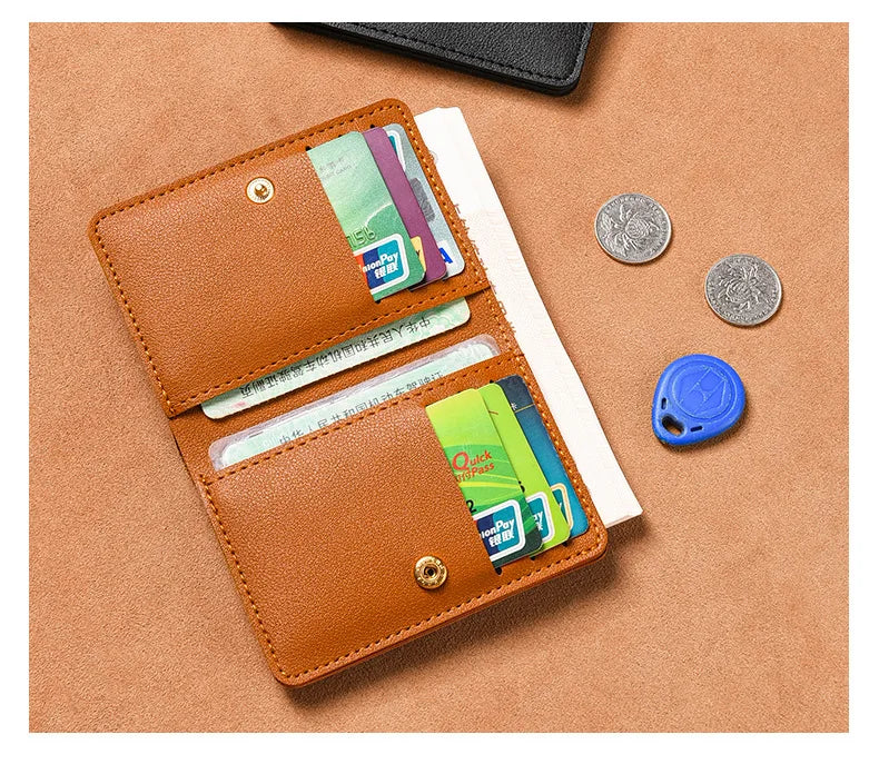 2024 New Women's Wallet Simplified Folding Button Small Wallet Driver's License Card Bag Male Student Soft Leather Wallet