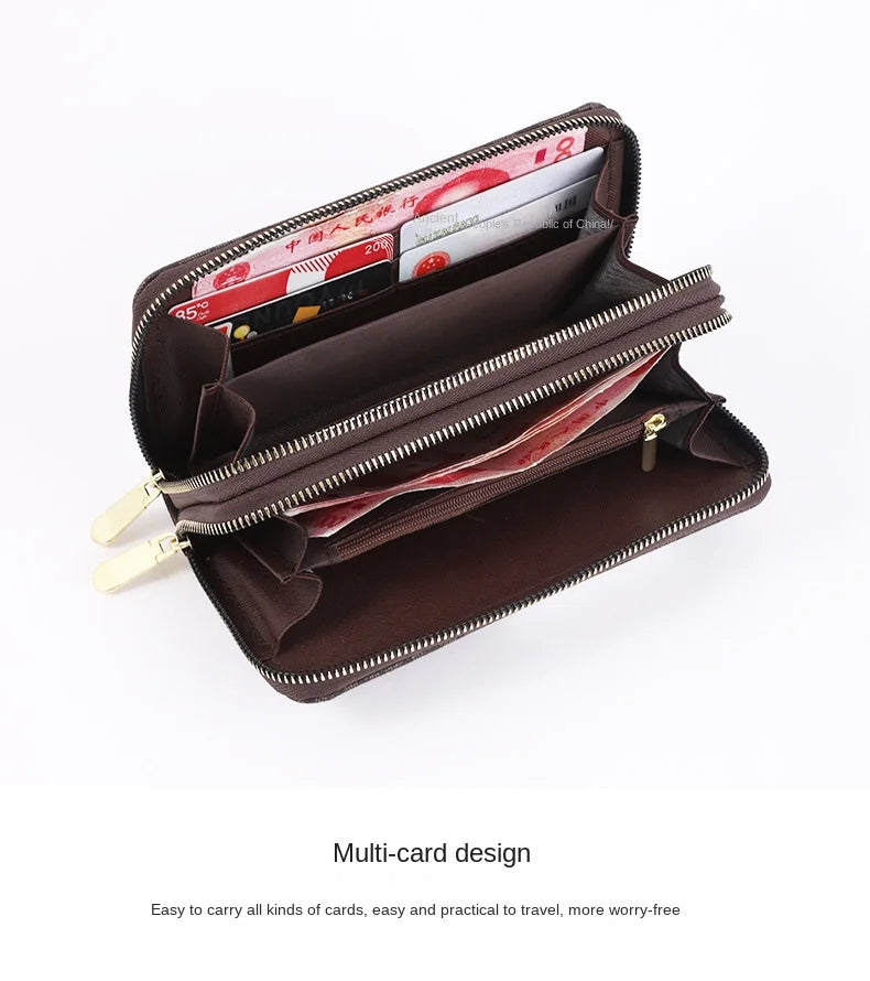 Long Wallet for Women Female vintage Coin Purse Card Holder Wallets Double Zipper PU Leather Clutch Bags Luxury Money Phone Bag