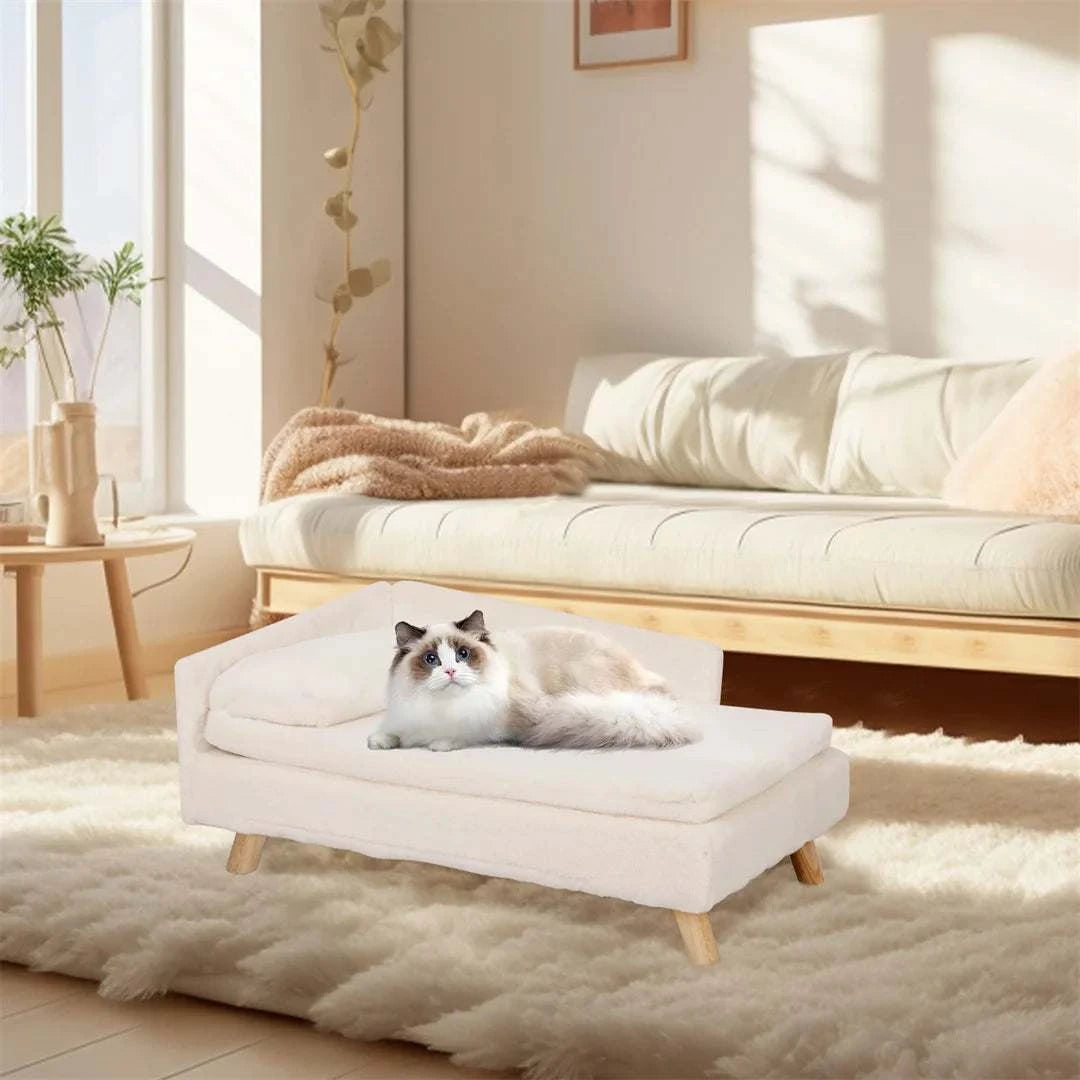 Dog Sofa Bed Cat Cushion Chairs Stool L Shape Soft Warm Nesting Couch with Rubber Wooden Legs