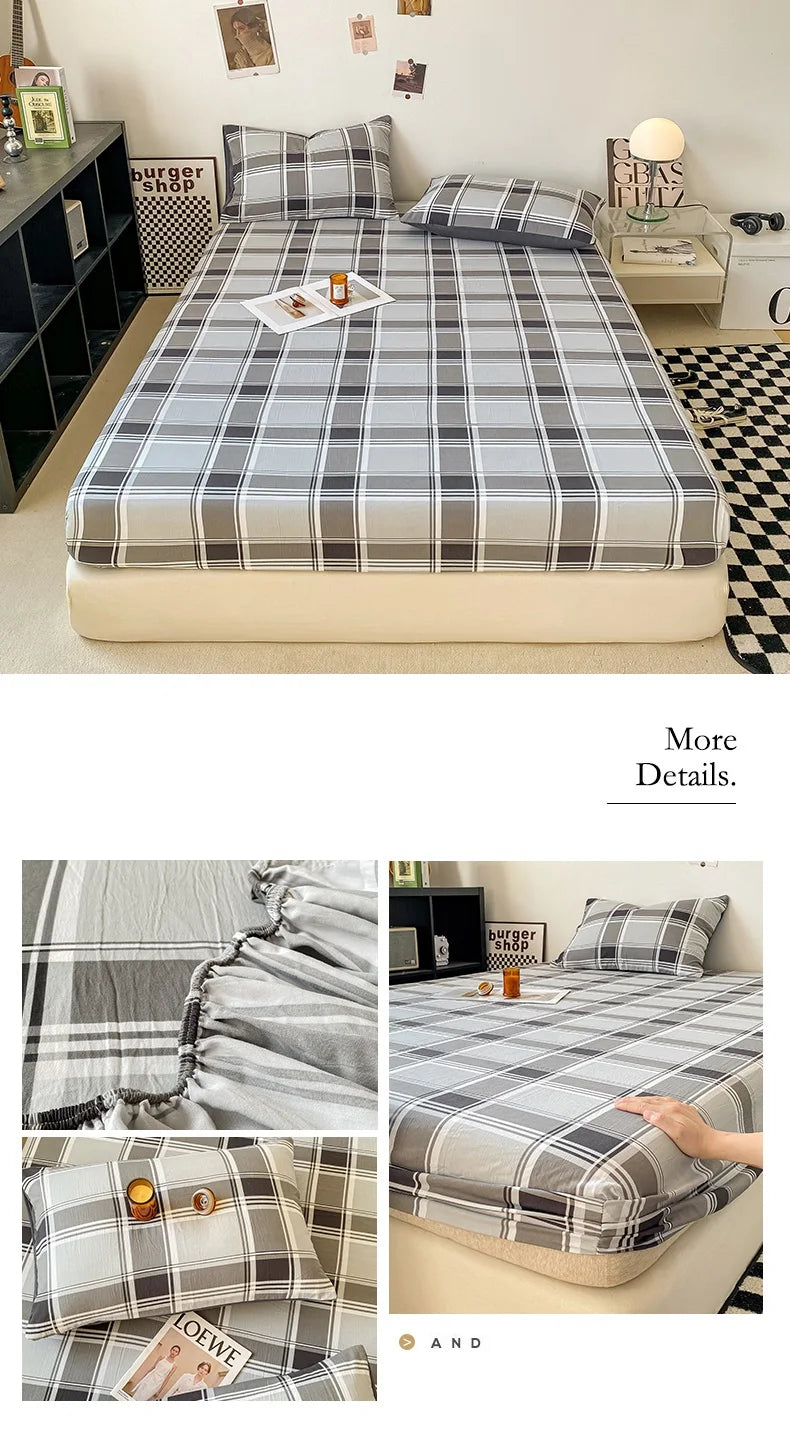 Plaid Style Fitted Sheet Skin-friendly Bed Cover Elastic Bedsheet for Girls Boys Room couvre lit Home Bed Linen(No Pillowcase)