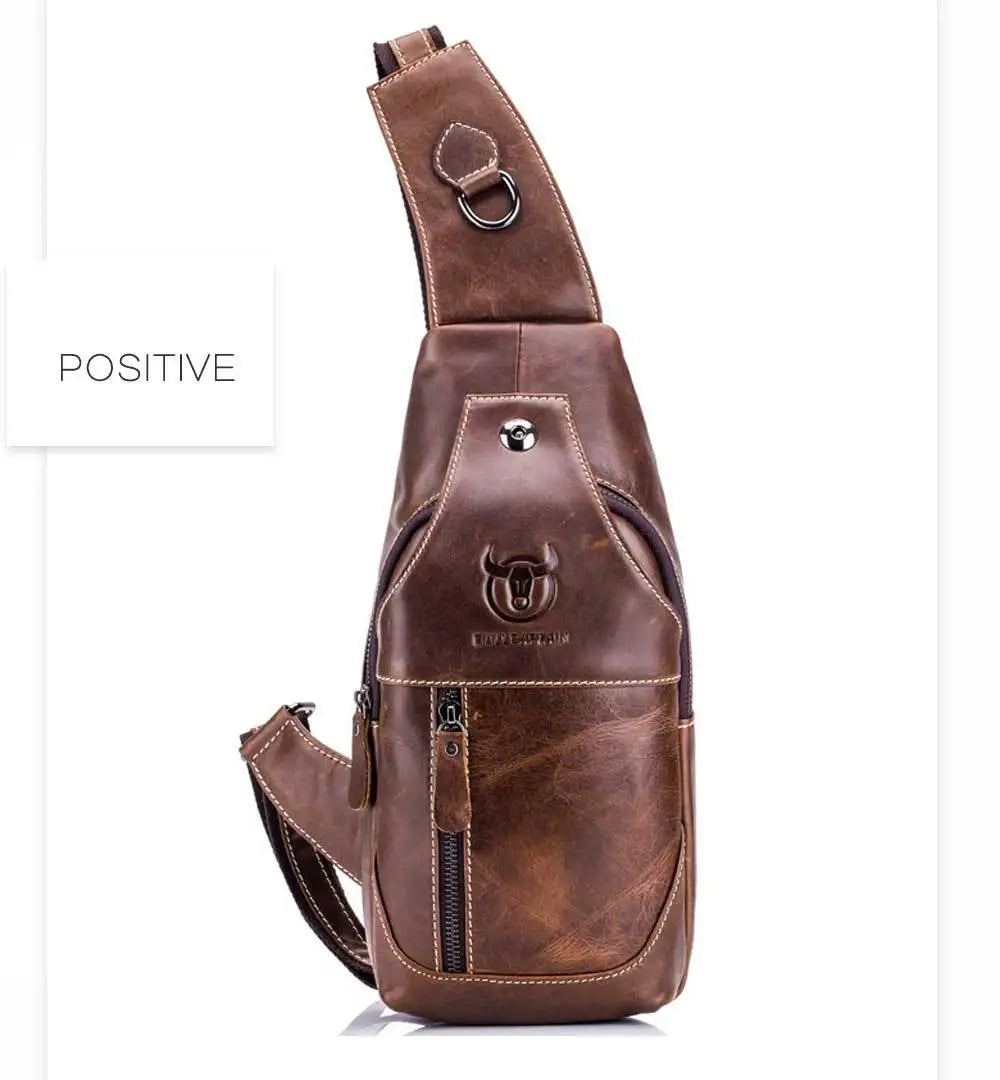 Men's Crossbody Chest Bag Retro Soft Genuine Cowhide Leather Casual Shoulder Bag