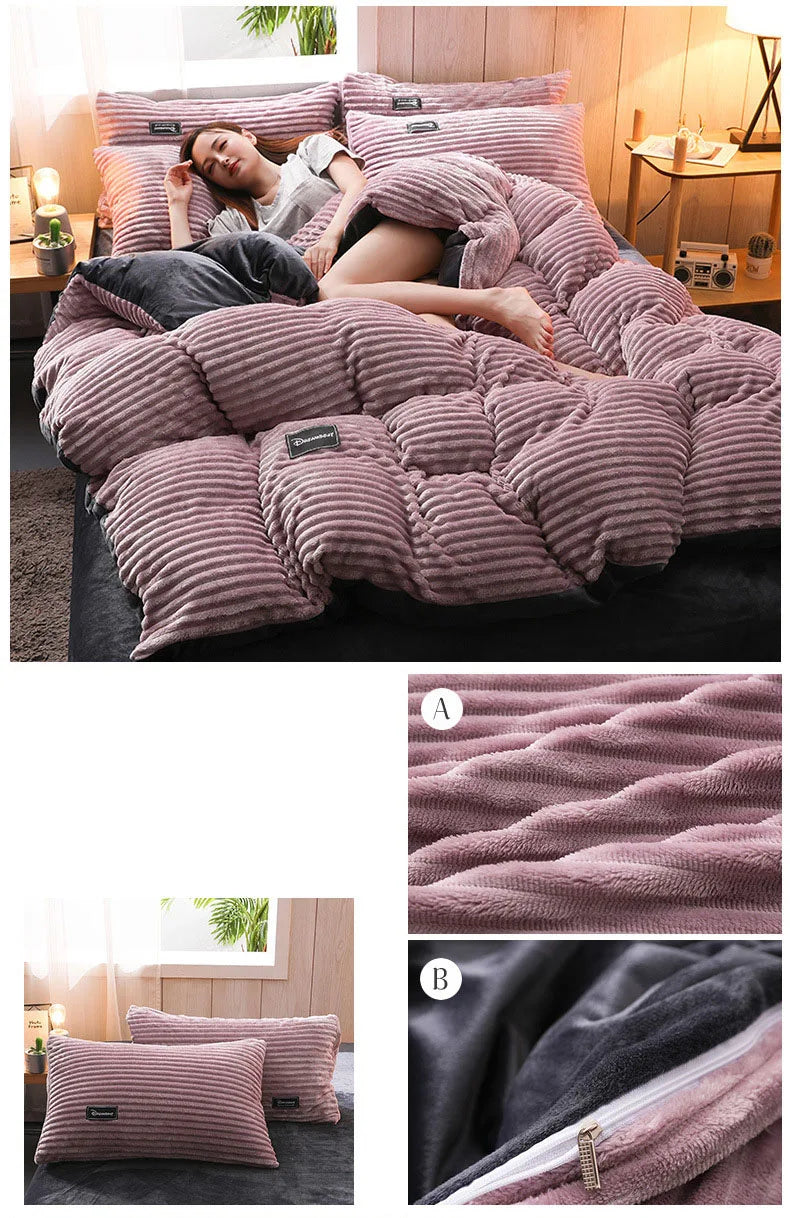 3pcs duvet cover Winter Warm Bedding sets Double Quilt Cover king Twin queen size bed thick Flano Coral Fleece with pillowscase