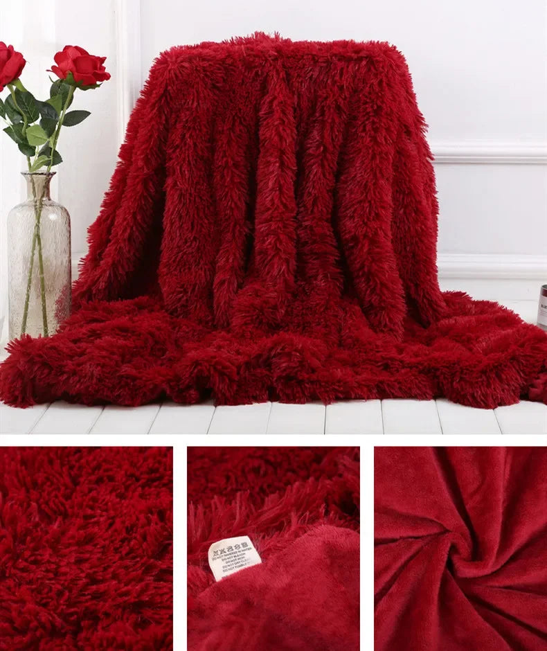 Shaggy Super Soft Coral Fleece Blanket Warm Cozy Bedding Blanket Fluffy Sofa Bedding Airplane Hotel Throw Sofa Pillowcases Sale