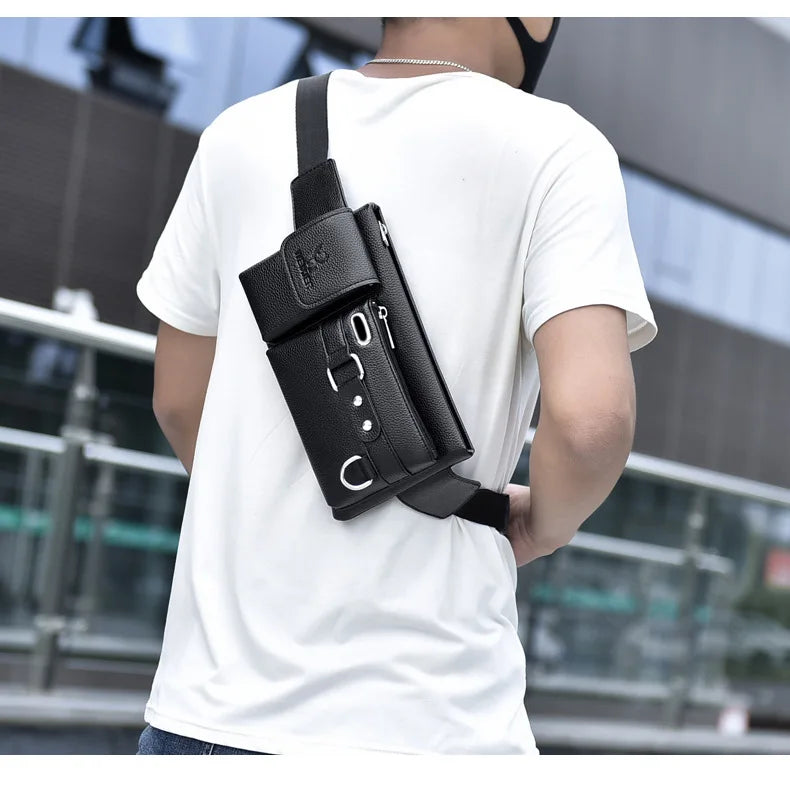 Brand Men's Waist Bag Leather Male Fanny Pack Male Shoulder Chest Bags for Phone Hip Sack Man Belt Pouch Murse Banana Bum Bag