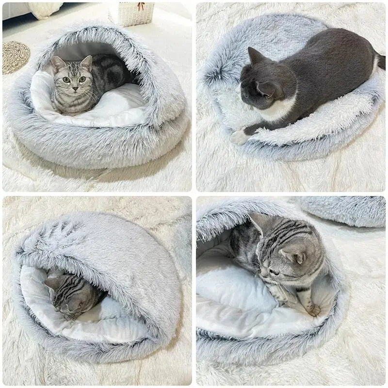 Pet Bed Cat Dog Winter Long Plush Round Cushion Pet House Warm Pet Basket Cat & Dog Sleep Bag Cat Nest Kennel For Small Dog Cat