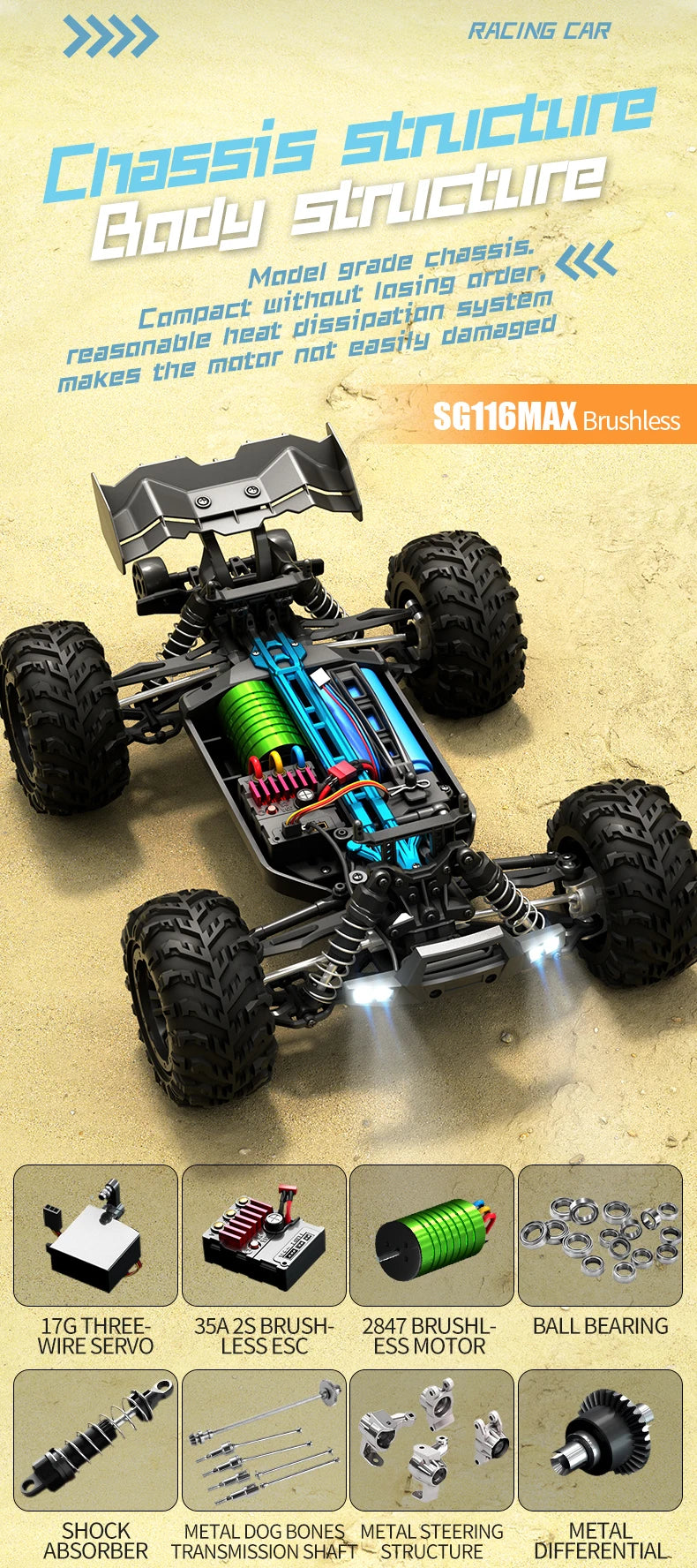 ZLL SG116 MAX 1:16 High Speed Drift Racing 80KM/H Brushless Motor 4WD RC Off Road Car Monster Trucks Toys for For Kids Gifts