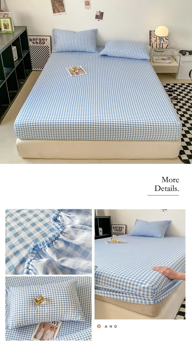 Plaid Style Fitted Sheet Skin-friendly Bed Cover Elastic Bedsheet for Girls Boys Room couvre lit Home Bed Linen(No Pillowcase)