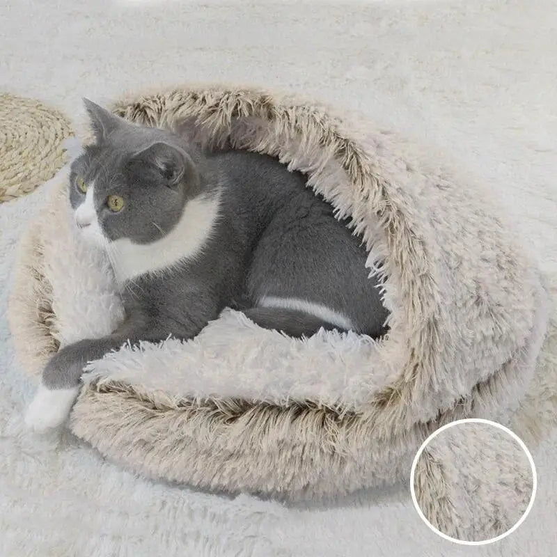 Pet Bed Cat Dog Winter Long Plush Round Cushion Pet House Warm Pet Basket Cat & Dog Sleep Bag Cat Nest Kennel For Small Dog Cat