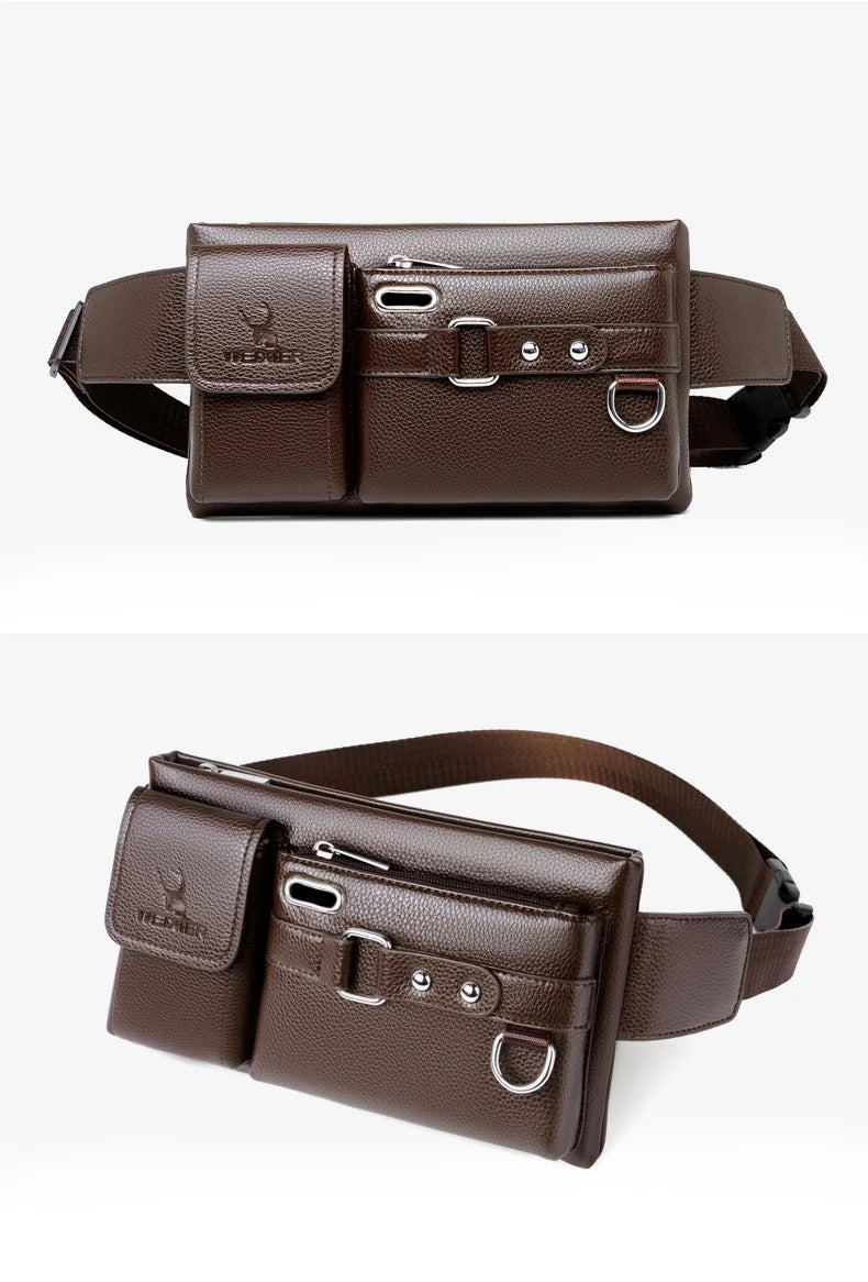 Brand Men's Waist Bag Leather Male Fanny Pack Male Shoulder Chest Bags for Phone Hip Sack Man Belt Pouch Murse Banana Bum Bag