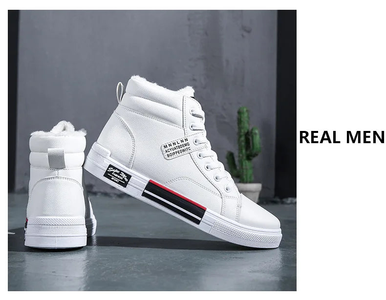 Fashion Leather Men's Canvas Shoes Autumn High-Top Casual Shoes for Men Non-Slip Male Sneakers 2024 New Winter Tenis Masculino