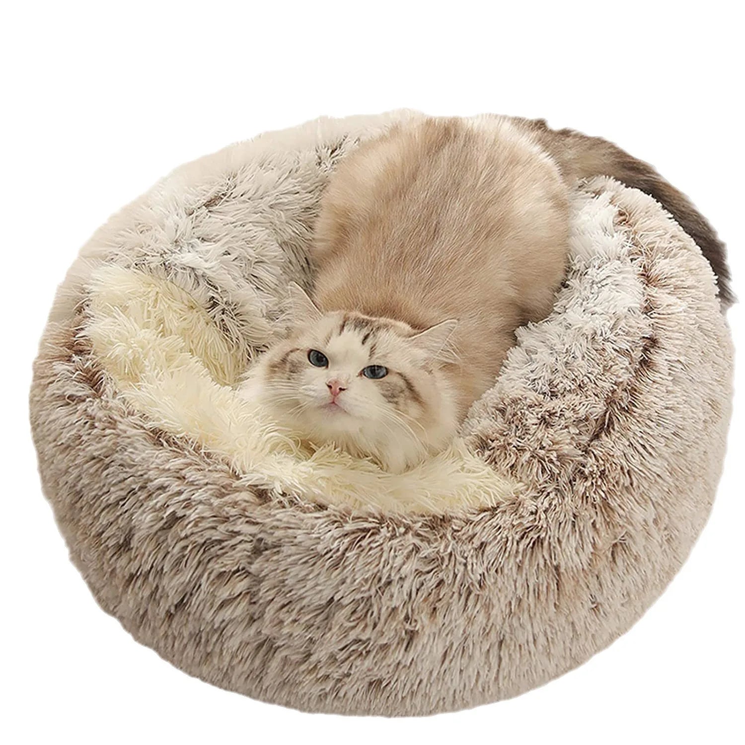 New Warm Long Plush Pet Bed Enclosed Round Cat Cushion Comfortable Sleep Bag Cat Nest Kennel For Small Pet