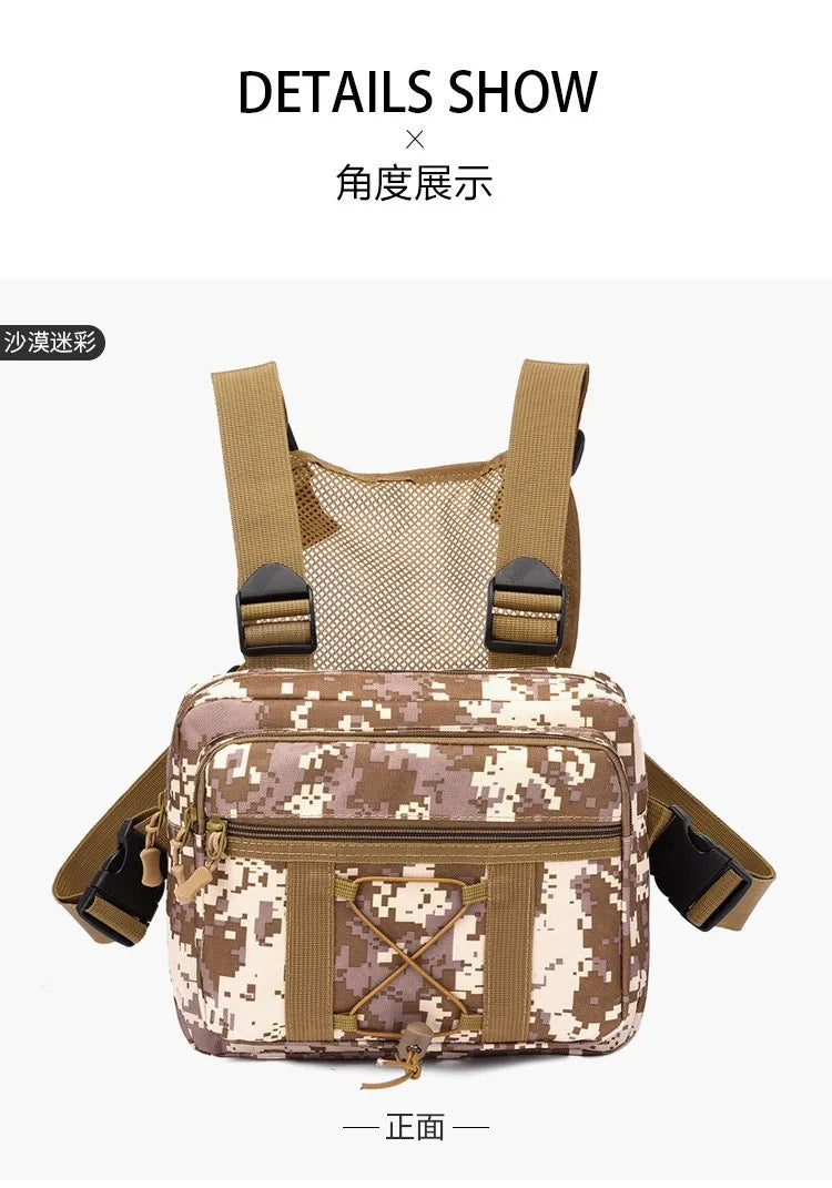 Outdoor Camouflage Tactical Bag Personality Tooling Functional Vest Bag Oxford Cloth Double Plus Backpack Men Women Chest Bag