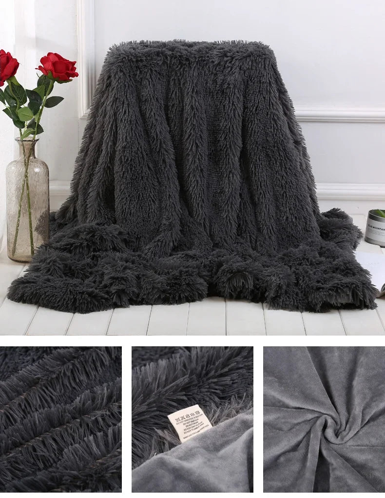 Shaggy Super Soft Coral Fleece Blanket Warm Cozy Bedding Blanket Fluffy Sofa Bedding Airplane Hotel Throw Sofa Pillowcases Sale