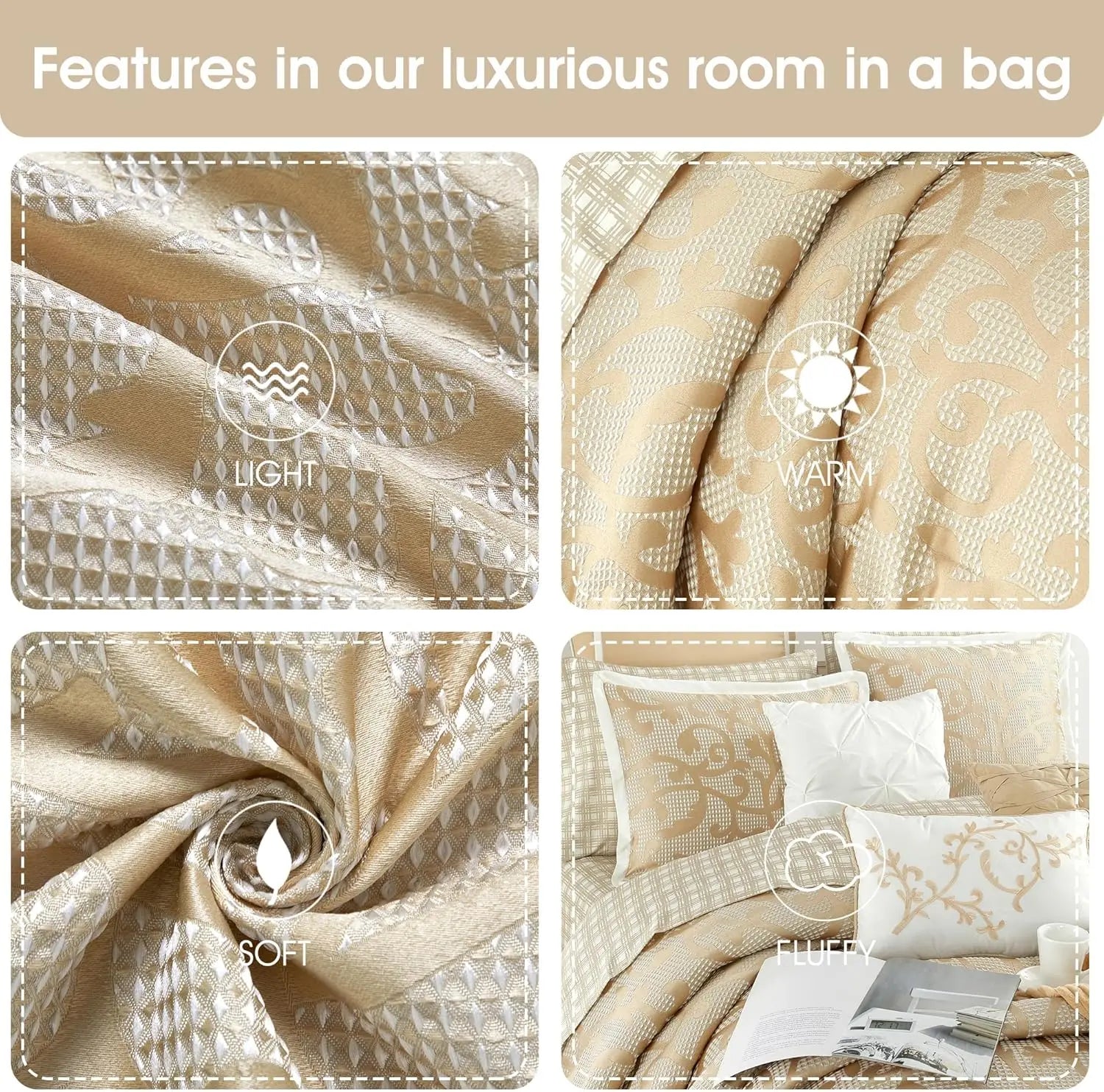 Grand Avenue Taupe Paisley Comforter Set King Size, 16 Piece, Jacquard Bedding Sets & Collections, Matching Flat Sheet,