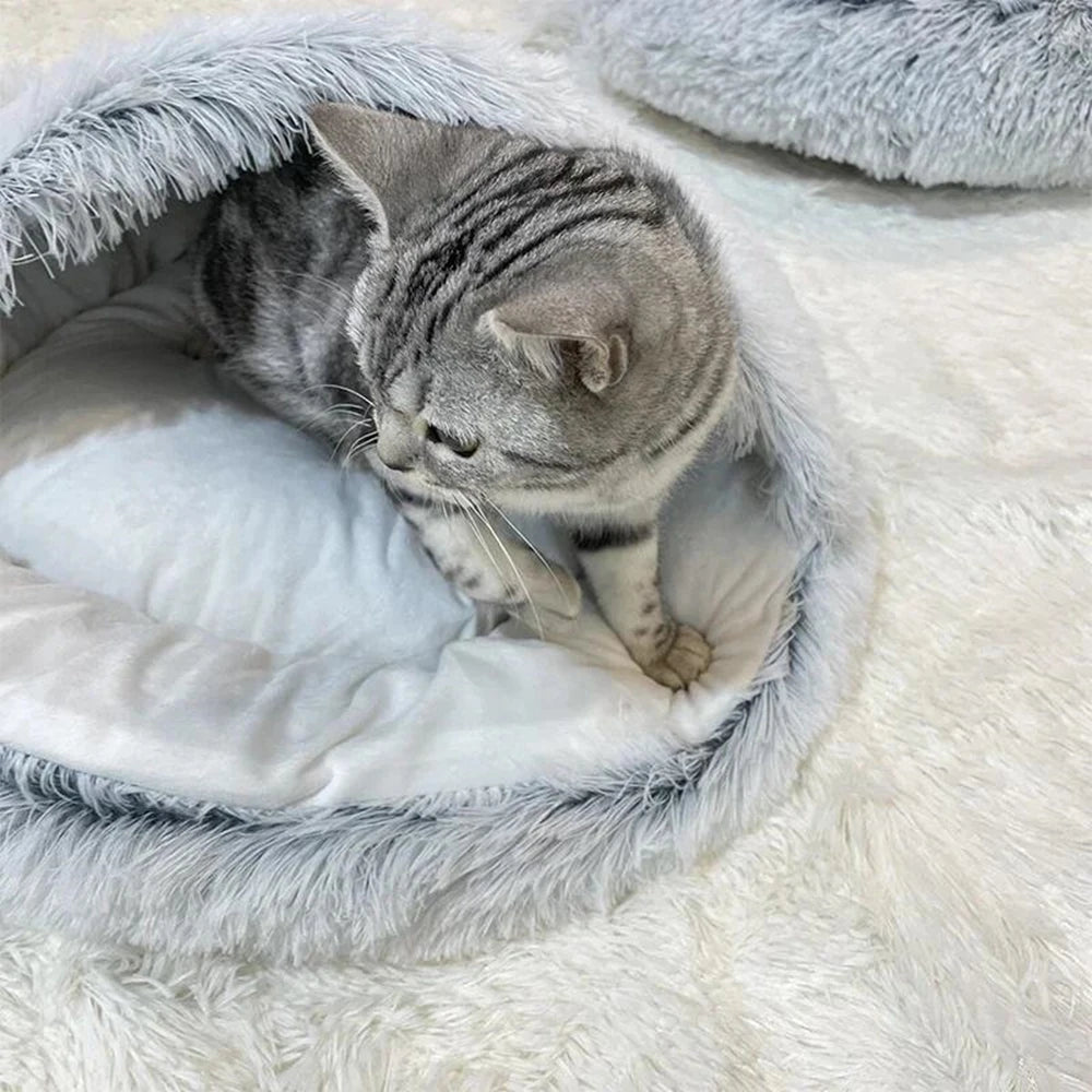 Pet Bed Cat Dog Winter Long Plush Round Cushion Pet House Warm Pet Basket Cat & Dog Sleep Bag Cat Nest Kennel For Small Dog Cat