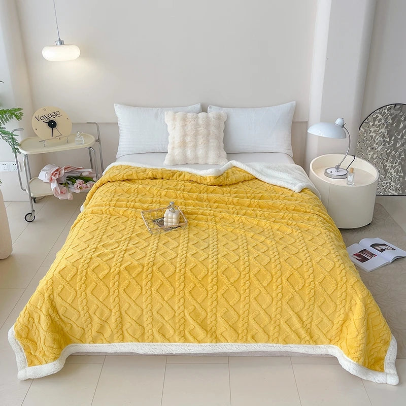 Soft Rhombus Plaid Blanket Thick Plush Wool Fleece Winter Warm Taffeta Blankets for Adults Kids Sofa Bed Cover Throw Bedspread