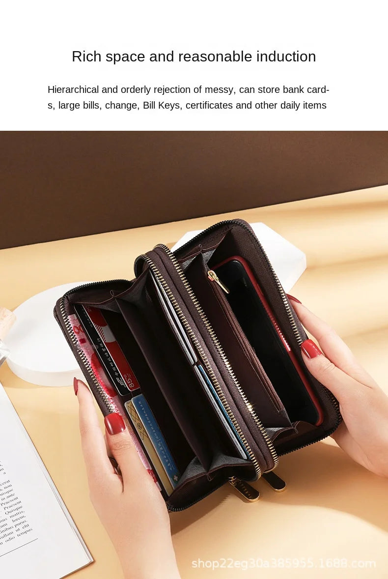 Long Wallet for Women Female vintage Coin Purse Card Holder Wallets Double Zipper PU Leather Clutch Bags Luxury Money Phone Bag