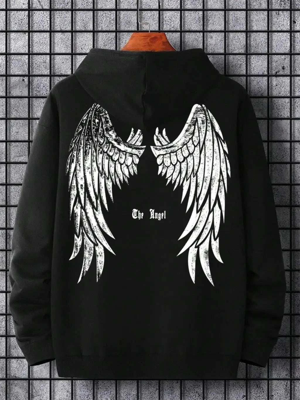 Angel's Wings Printing Male Hoody O-Neck All Match Loose Sweatshirt Fashion Fleece Basic Daily Comfortable Hoodie Autumn Clothes