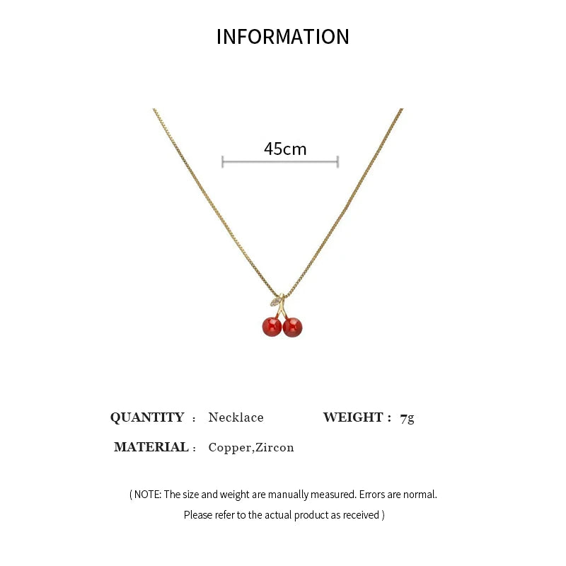 Little Wine Red Cherry Pendant Necklaces For Women Fashion Personality Fruit Golden Chain Necklace Party Jewelry Birthday Gifts