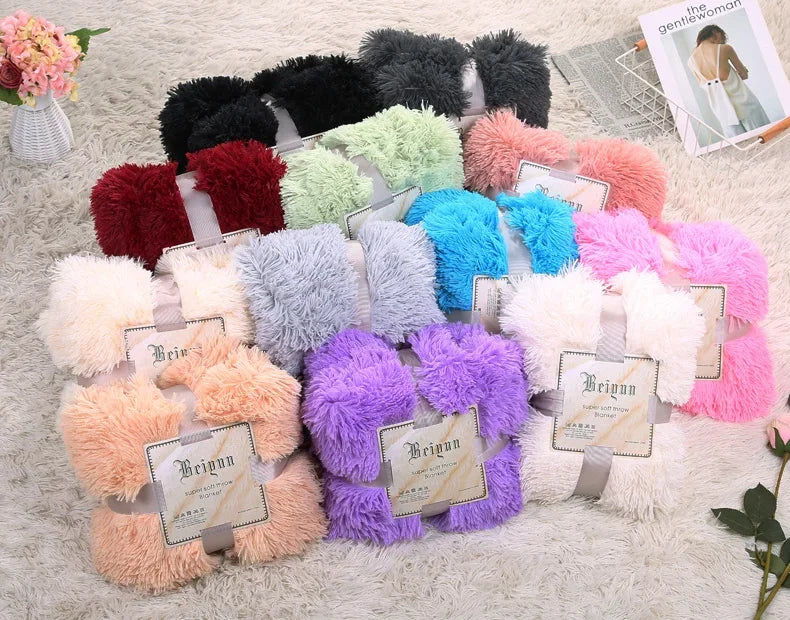 Shaggy Super Soft Coral Fleece Blanket Warm Cozy Bedding Blanket Fluffy Sofa Bedding Airplane Hotel Throw Sofa Pillowcases Sale