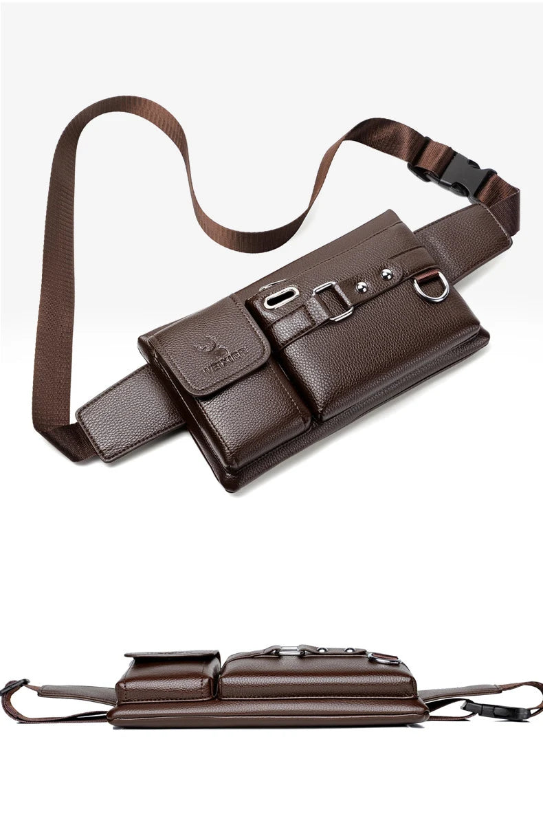 Brand Men's Waist Bag Leather Male Fanny Pack Male Shoulder Chest Bags for Phone Hip Sack Man Belt Pouch Murse Banana Bum Bag