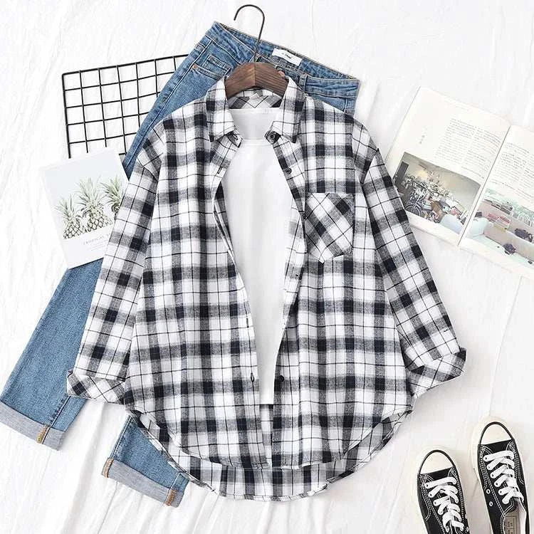 Loose Women’Express Global Mart  Product Description
Add a touch of casual elegance to your wardrobe with the Loose Women’s Plaid Shirt. This versatile shirt is designed with a relaxed fit, making iLoose Women’s Plaid ShirtDSers