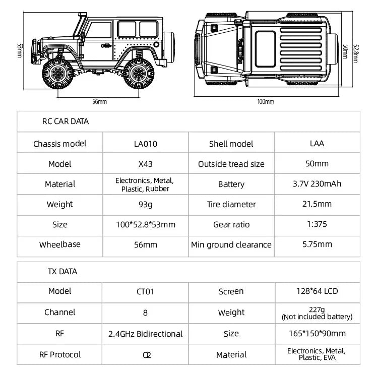 LDARC X43 RTR/BNR 1/43 Crawler RC Car full Time 4WD Remote control Mini Climbing Vehicle Toy desktopExpress Global Mart  SPECIFICATIONSBrand Name: Aoft TechnologyRecommend Age: 14+yIs Electric: No batteryOrigin: Mainland ChinaMaterial: MetalMaterial: PlasticMaterial: RUBBERThrottle serLDARC X43 RTR/BNR 1/43 Crawler RC Car full Time 4WD Remote control MinExpress Global Mart 