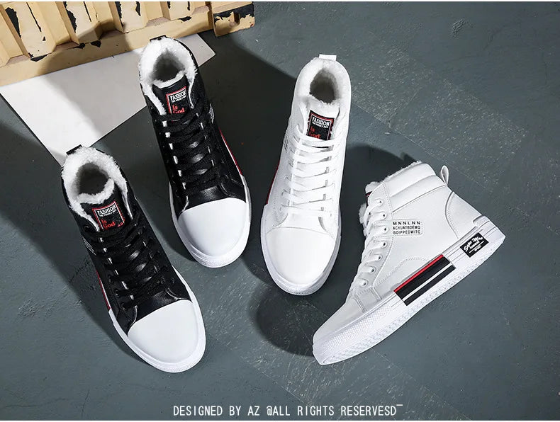 Fashion Leather Men's Canvas Shoes Autumn High-Top Casual Shoes for Men Non-Slip Male Sneakers 2024 New Winter Tenis Masculino