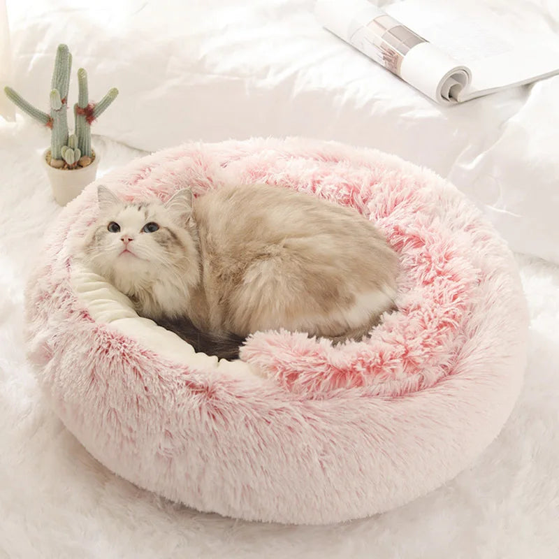 New Warm Long Plush Pet Bed Enclosed Round Cat Cushion Comfortable Sleep Bag Cat Nest Kennel For Small Pet