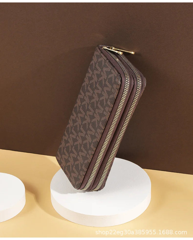 Long Wallet for Women Female vintage Coin Purse Card Holder Wallets Double Zipper PU Leather Clutch Bags Luxury Money Phone Bag