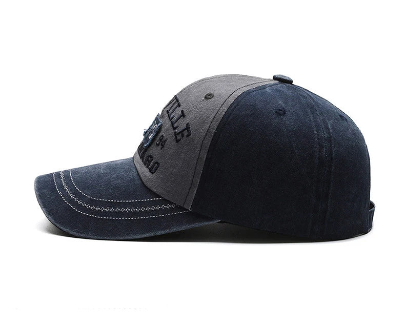 Four Seasons Men Baseball Cap Casual Distressed Washed Cotton Letter Embroidered Cap Bent Brim Dome Casual Sun Protection Hat