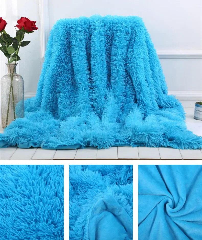 Shaggy Super Soft Coral Fleece Blanket Warm Cozy Bedding Blanket Fluffy Sofa Bedding Airplane Hotel Throw Sofa Pillowcases Sale