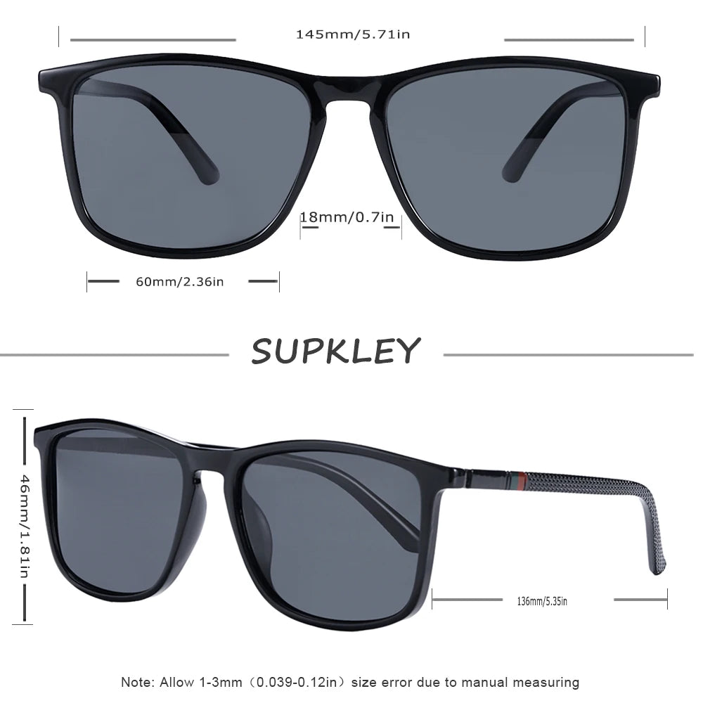 SUPKLEY Square Sunglasses for Men Polarized Light Weight Business Sun Glasses Women Driving Hiking Comfortable Eyewear Accessory