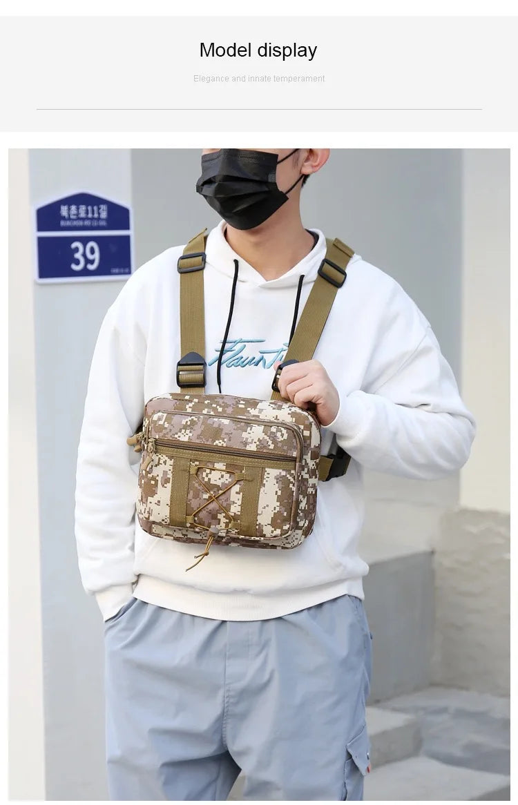 Outdoor Camouflage Tactical Bag Personality Tooling Functional Vest Bag Oxford Cloth Double Plus Backpack Men Women Chest Bag