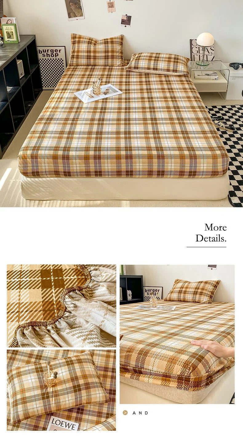 Plaid Style Fitted Sheet Skin-friendly Bed Cover Elastic Bedsheet for Girls Boys Room couvre lit Home Bed Linen(No Pillowcase)