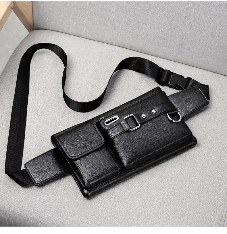 Brand Men's Waist Bag Leather Male Fanny Pack Male Shoulder Chest Bags for Phone Hip Sack Man Belt Pouch Murse Banana Bum Bag