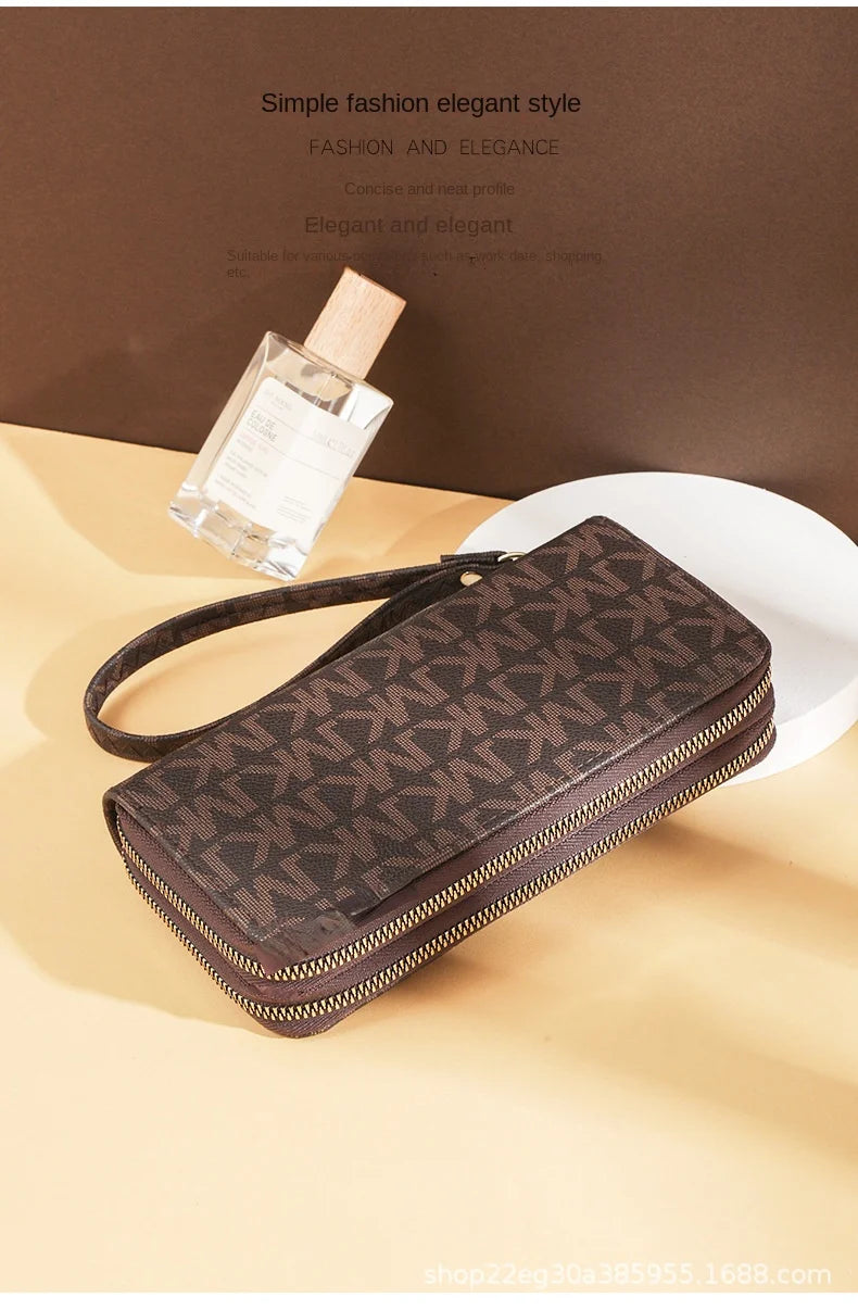 Long Wallet for Women Female vintage Coin Purse Card Holder Wallets Double Zipper PU Leather Clutch Bags Luxury Money Phone Bag