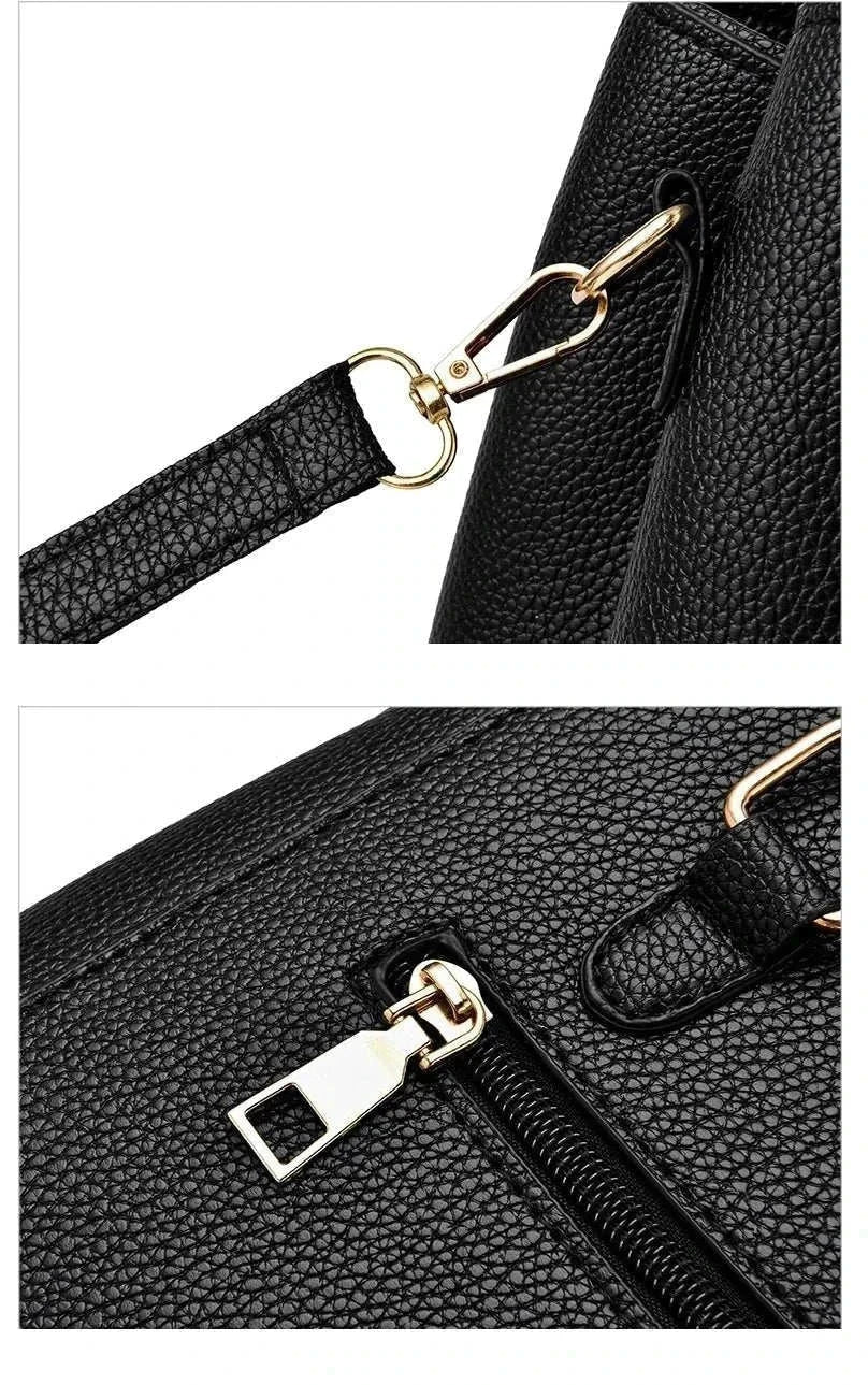 Embroidery messenger bag for women with black texture and gold hardware, perfect handbag for everyday use.