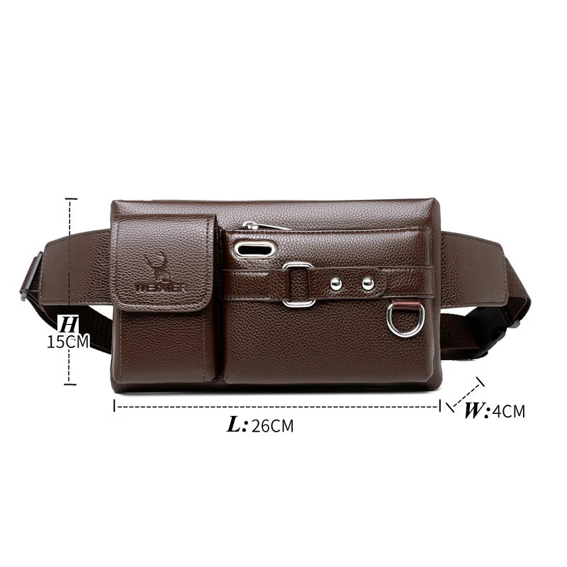 Brand Men's Waist Bag Leather Male Fanny Pack Male Shoulder Chest Bags for Phone Hip Sack Man Belt Pouch Murse Banana Bum Bag