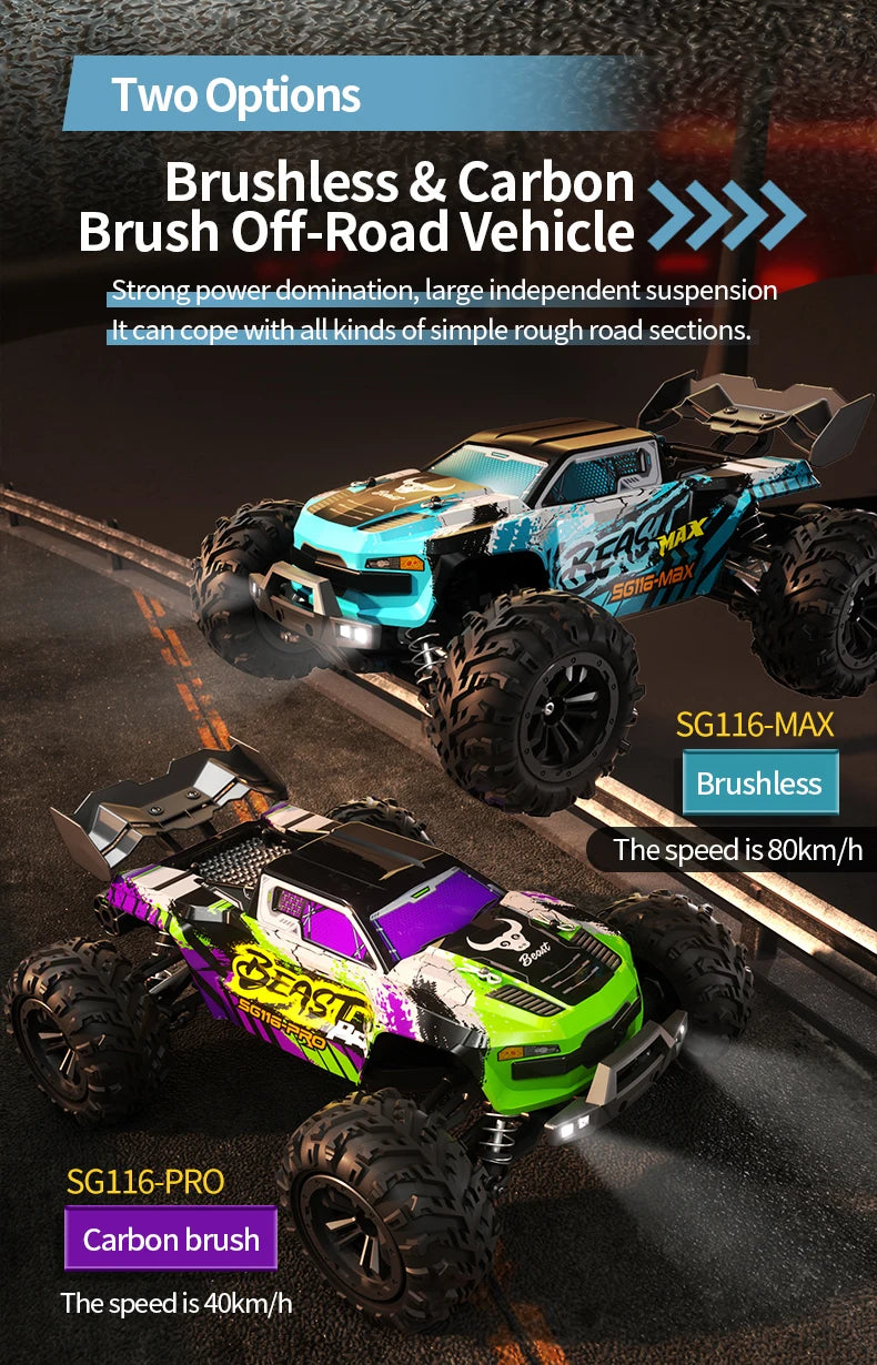 ZLL SG116 MAX 1:16 High Speed Drift Racing 80KM/H Brushless Motor 4WD RC Off Road Car Monster Trucks Toys for For Kids Gifts