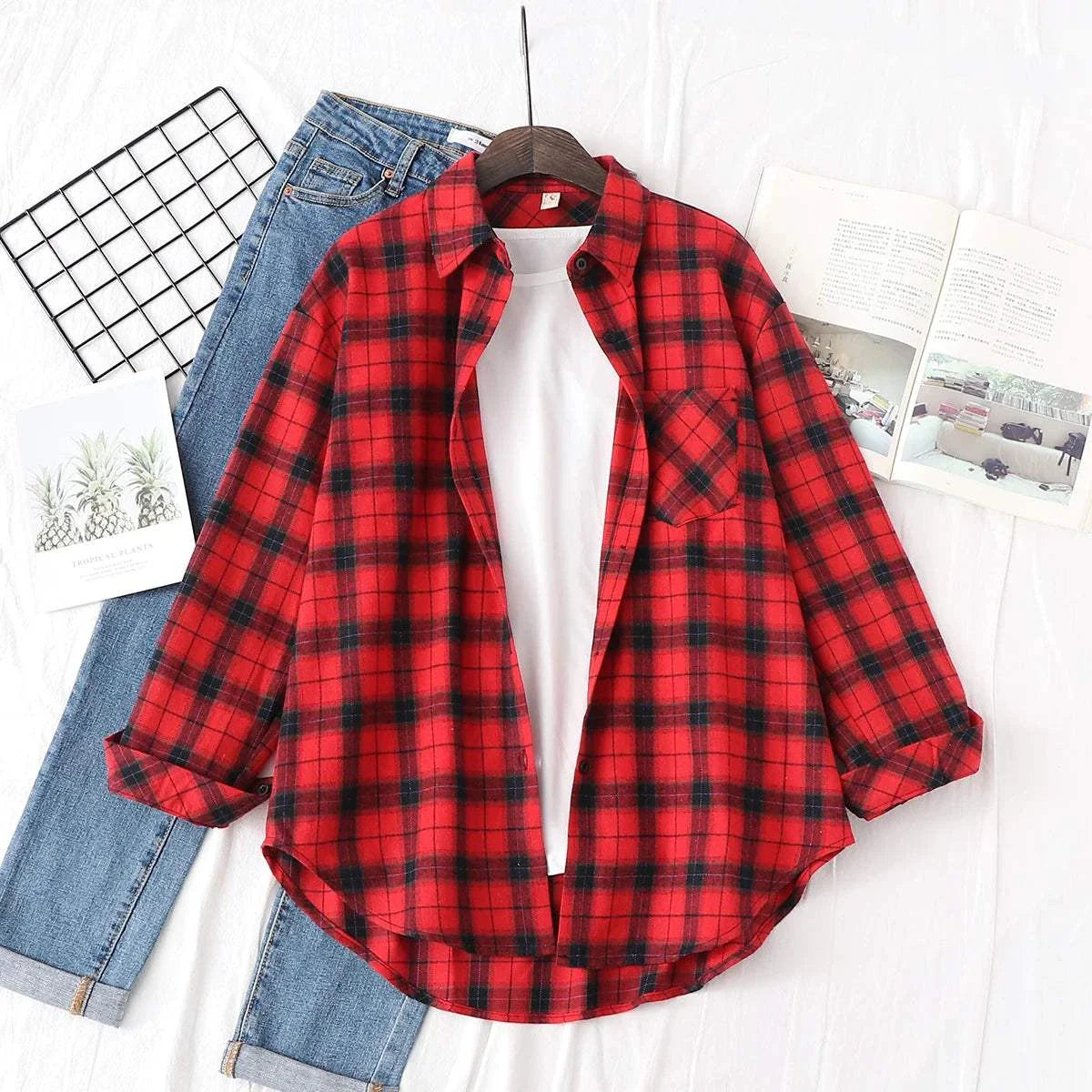 Loose Women’Express Global Mart  Product Description
Add a touch of casual elegance to your wardrobe with the Loose Women’s Plaid Shirt. This versatile shirt is designed with a relaxed fit, making iLoose Women’s Plaid ShirtDSers