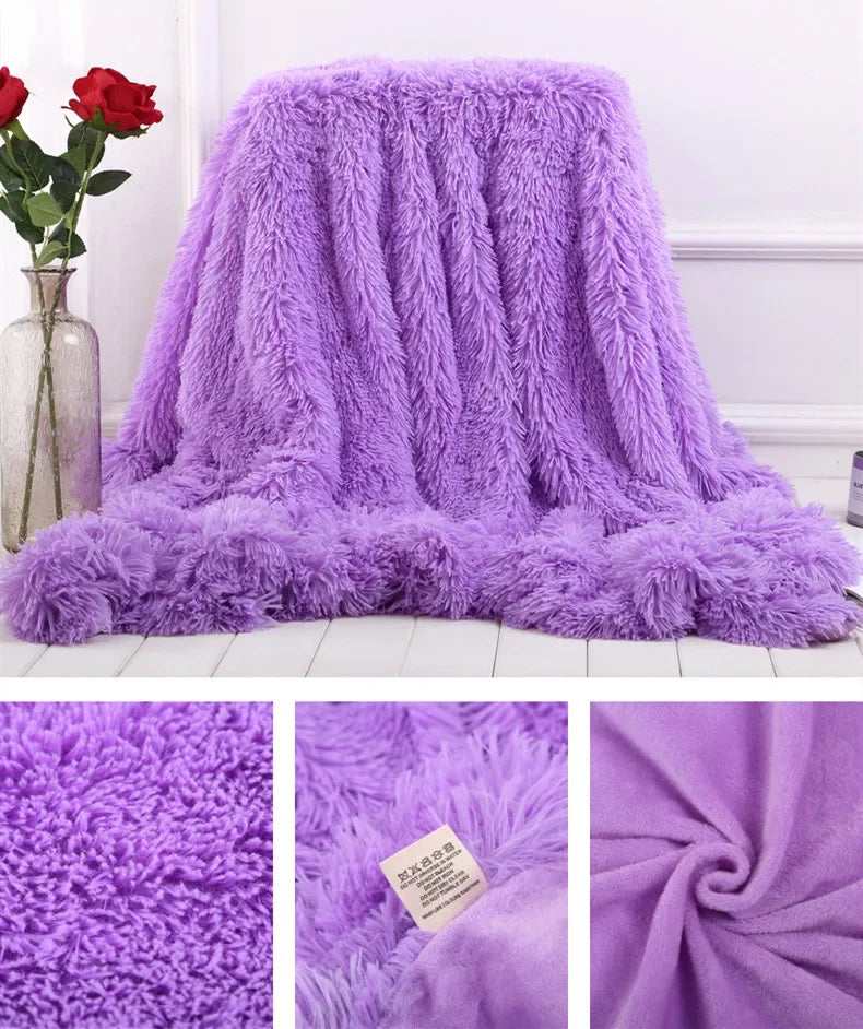 Shaggy Super Soft Coral Fleece Blanket Warm Cozy Bedding Blanket Fluffy Sofa Bedding Airplane Hotel Throw Sofa Pillowcases Sale