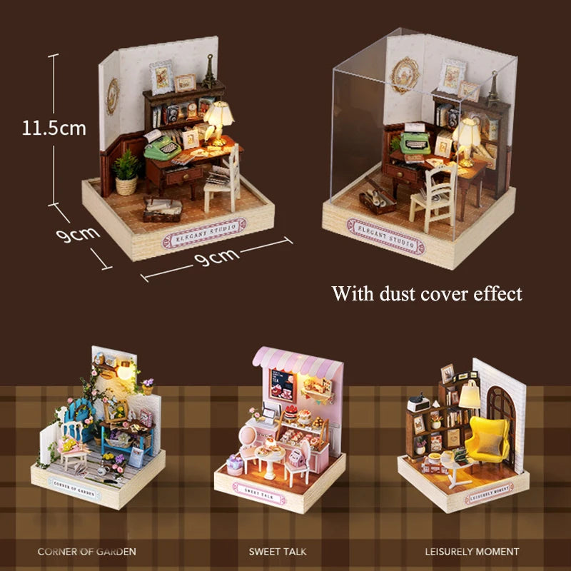 Wooden Miniature Doll House DIY Small House Kit Making Room Toys 3D Puzzle Assembly Building Model Toys for Birthday Gifts