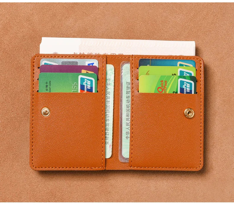 2024 New Women's Wallet Simplified Folding Button Small Wallet Driver's License Card Bag Male Student Soft Leather Wallet