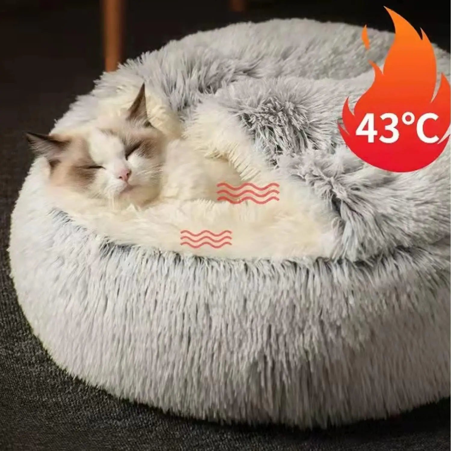 New Warm Long Plush Pet Bed Enclosed Round Cat Cushion Comfortable Sleep Bag Cat Nest Kennel For Small Pet