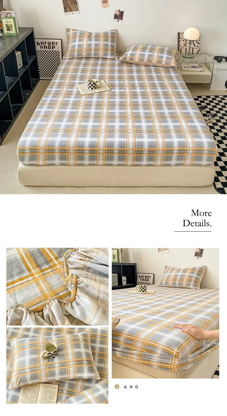 Plaid Style Fitted Sheet Skin-friendly Bed Cover Elastic Bedsheet for Girls Boys Room couvre lit Home Bed Linen(No Pillowcase)