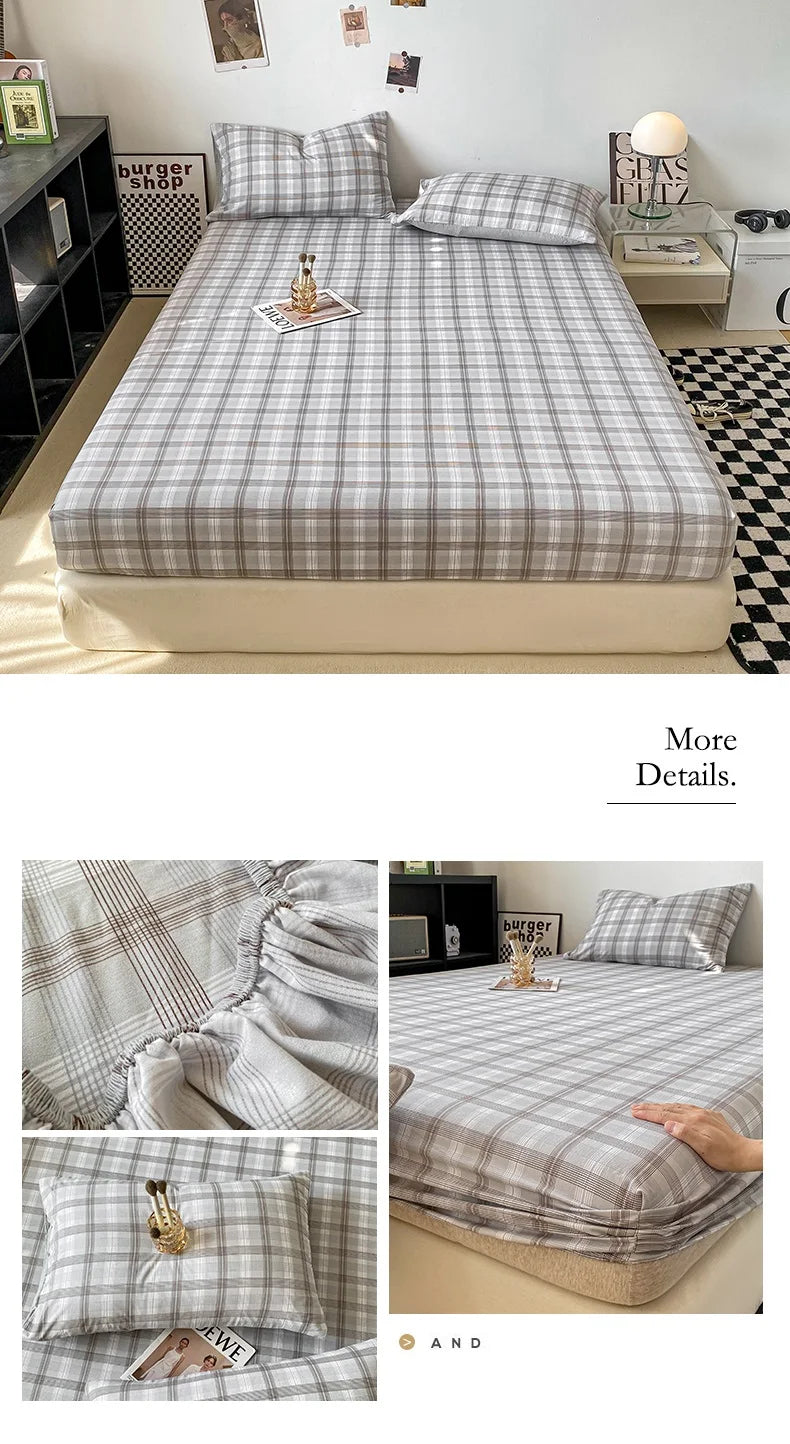 Plaid Style Fitted Sheet Skin-friendly Bed Cover Elastic Bedsheet for Girls Boys Room couvre lit Home Bed Linen(No Pillowcase)